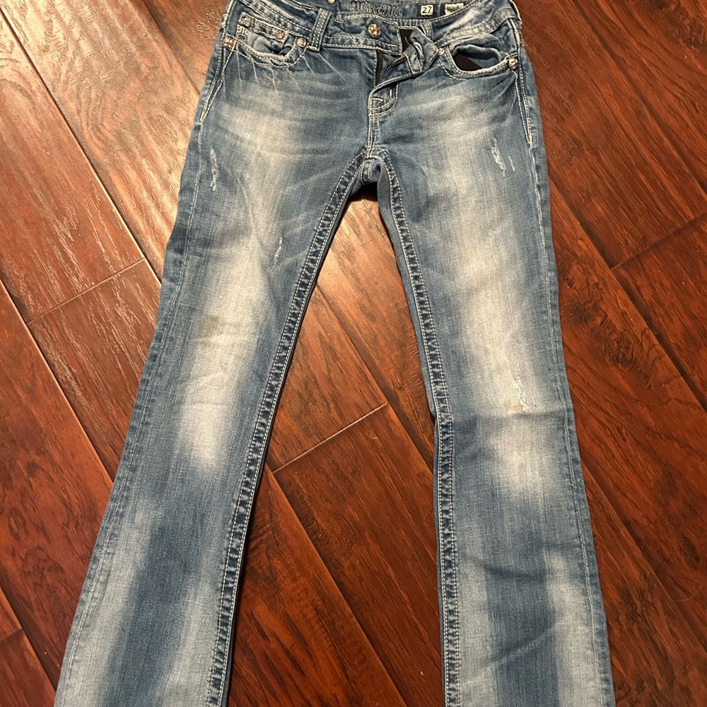 Miss Me Blue Boot Cut Jeans with Distressed Details